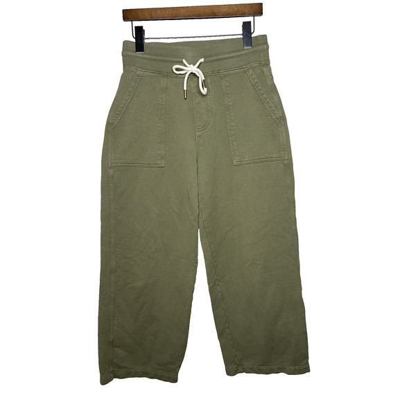 Etica Women's Small Wide Leg Crop Sweatpants Green Drawstring Cotton Ethical - Picture 1 of 7